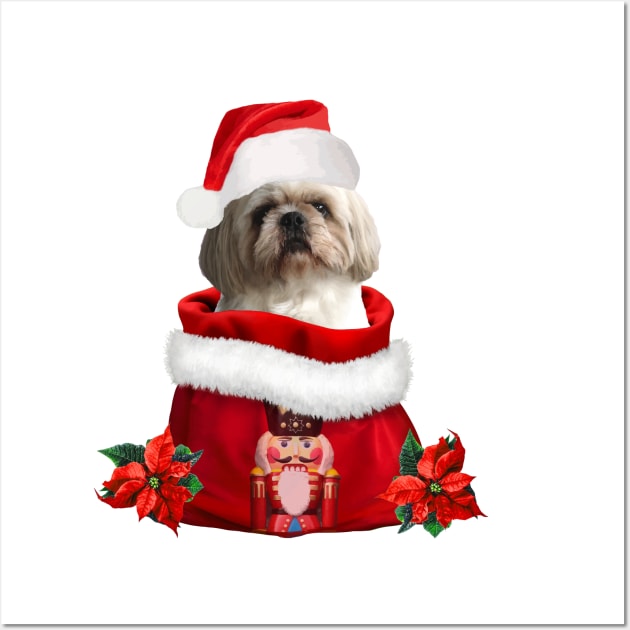 Shih tzu Dog Santa claus bag with nutcracker Wall Art by Move-Art